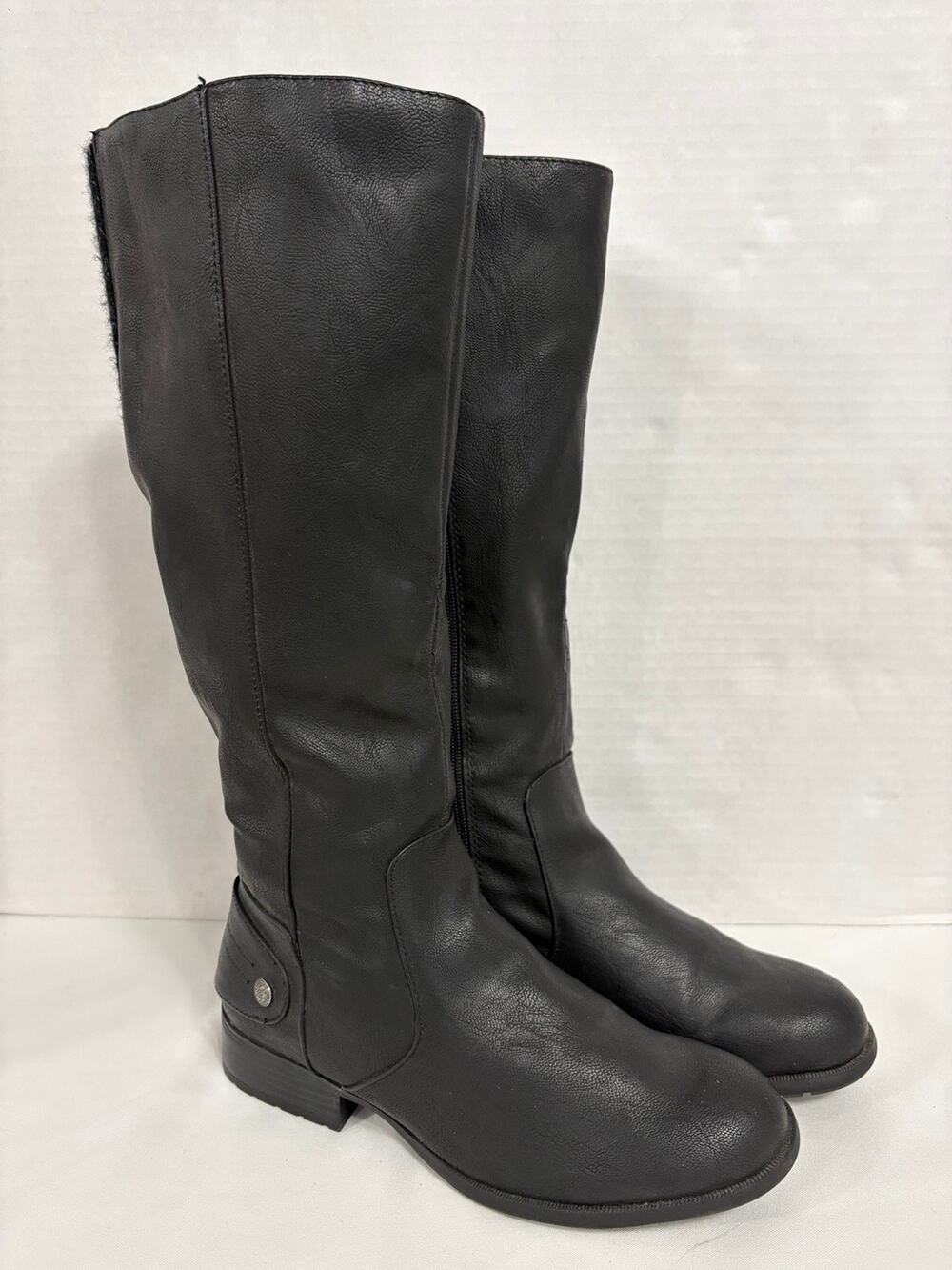 LifeStride Womens 9W Black Riding Boots Tall Knee High Wide Side Zip Stretch